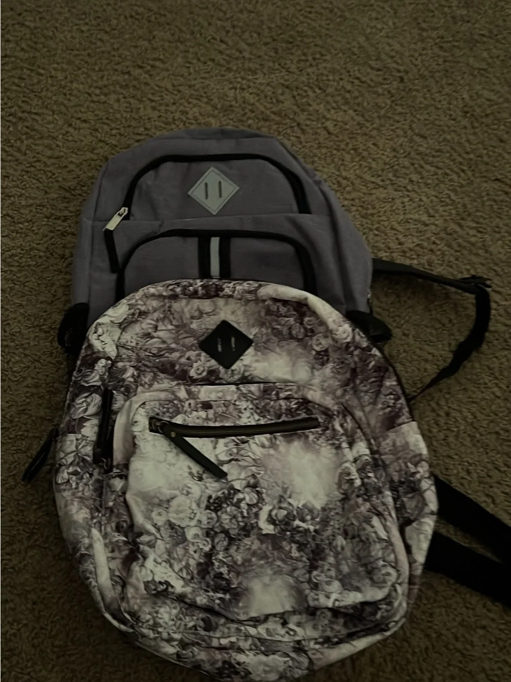 2 Kids Backpacks 1 Floral print Backpack, 1 Dark purple Backpack